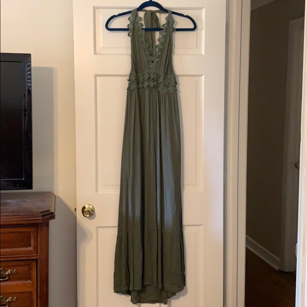 Army Green Lace Maxi Dress
